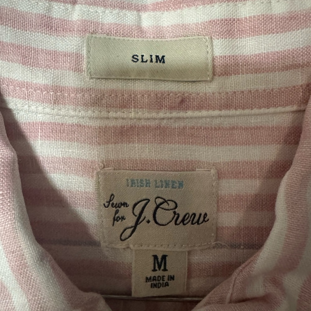 J. Crew Pink and White Linen Shirt